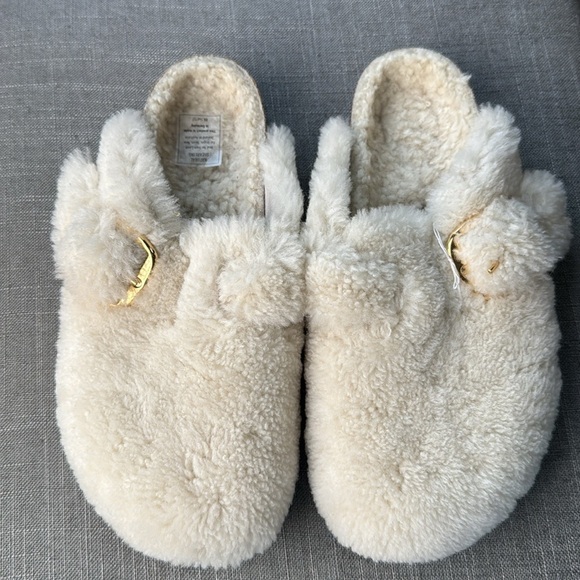 Birkenstock Big Buckle Shearling Clog Mule Eggshell Teddy 38 - Picture 5 of 10